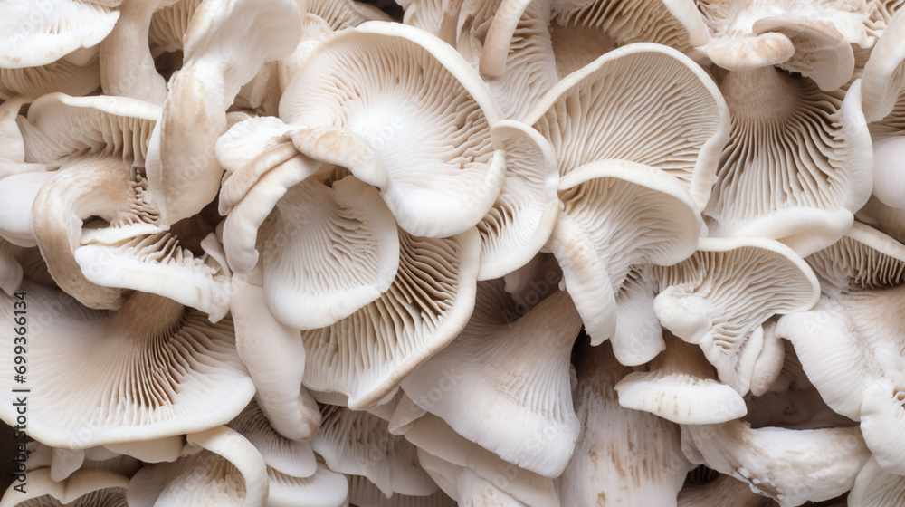 Oyster mushrooms on a dead beech trunk. Healthy food. Organic mushrooms. AI Generative - obrazy, fototapety, plakaty 
