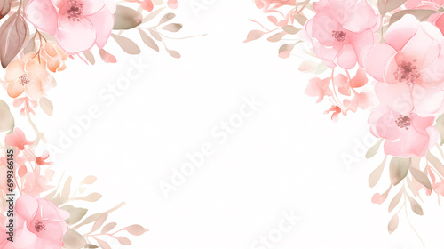 Floral frame with watercolor flowers, decorative floral background pattern