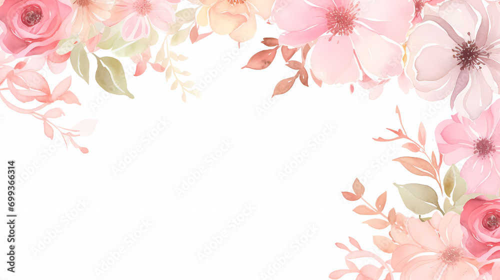 Fototapeta premium Floral frame with watercolor flowers, decorative floral background pattern