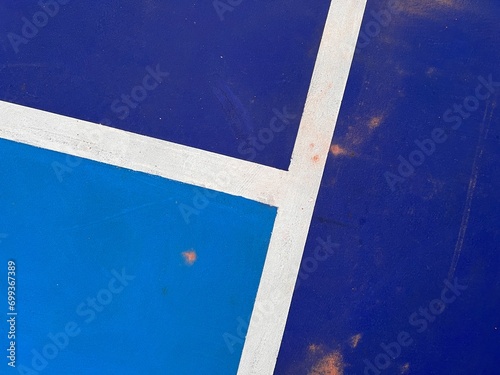 Top view pickle ball court lines in blue and white colors