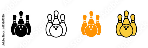 Bowling icon set vector. bowling ball and pin sign and symbol.