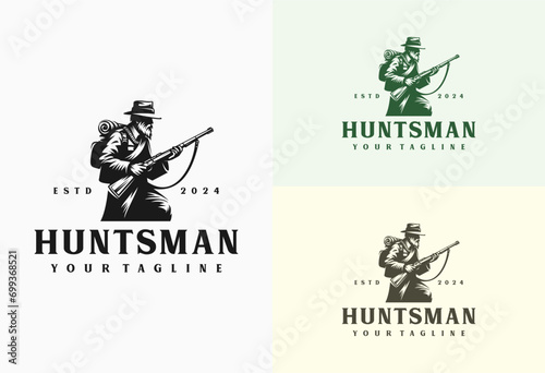 hunting man logo design vector illustration in vintage style