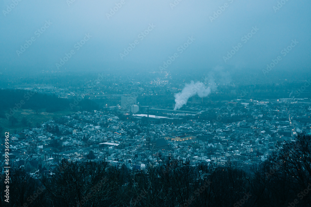 Foggy view from the Reading Pagoda in Reading, Pennsylvania