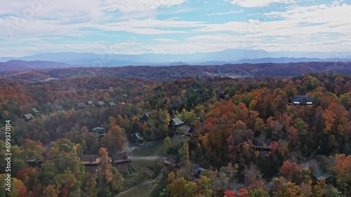 Cabins Nestled in Fall Colors in the Smoky Mountains, Pigeon Forge, TN photo