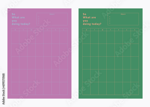 (fashion) set of What are you doing today? planner. Minimalist planner template set. Vector illustration