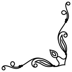 Thin line vintage corner. Medieval period of the Victorian dynasty. Fancy black monogram frame design element abstract icon collection Flower simple symbol