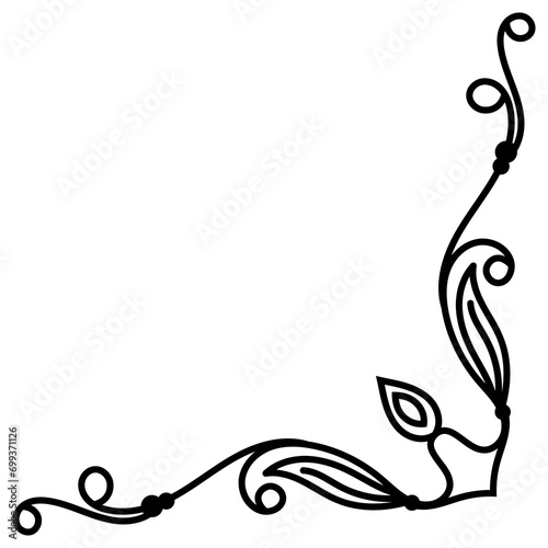 Thin line vintage corner. Medieval period of the Victorian dynasty. Fancy black monogram frame design element abstract icon collection Flower simple symbol