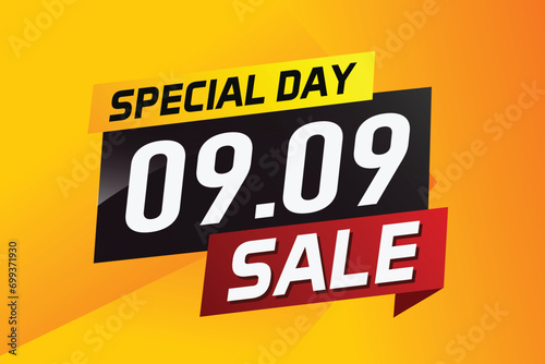 9.9 Special day sale word concept vector illustration with ribbon and 3d style for use landing page, template, ui, web, mobile app, poster, banner, flyer, background, gift card, coupon	