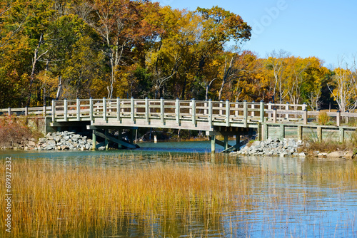 Footbridge in World’s End Park Hingham MA USA