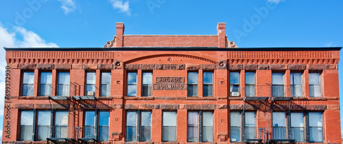 Historical Arcade building, a residential and commercial complex, in downtown of  Westborough MA USA