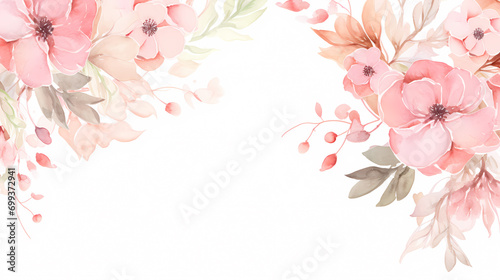 Floral frame with watercolor flowers, decorative floral background pattern