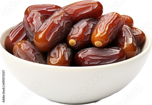Date fruits fresh sweet dried healthy snack in a bowl plate isolated background