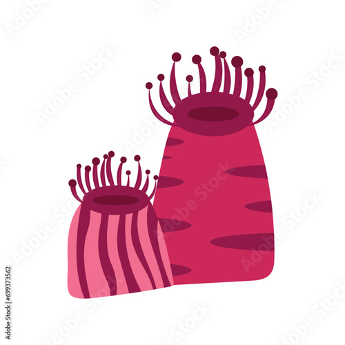 Coral reef illustration. Vector set of colored corals and seaweeds silhouettes. Underwater coral reef and sea kelp in flat style. Aquarium plants illustration.