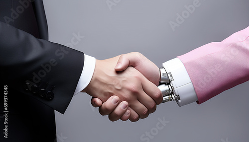 Businessman and businesswoman shaking hands in a successful agreement generated by AI