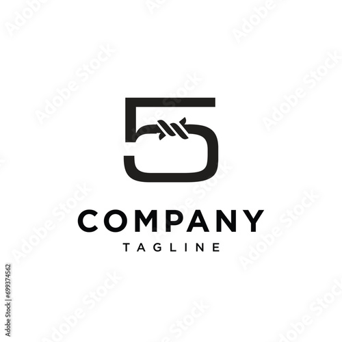 Number 5 Fence Thorns Logo icon vector template.eps