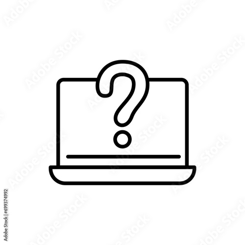 Laptop faq outline icons, minimalist vector illustration ,simple transparent graphic element .Isolated on white background
