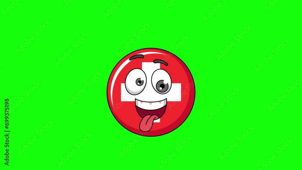 Funny face animation of flag of swiss cartoon, mascot on a greenscreen Funny face animation of flag of swiss cartoon, mascot on a greenscreen