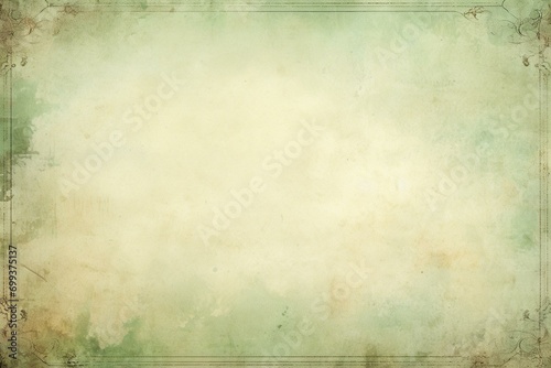 Abstract vintage pastel green border with faded textured beige center. Generative AI