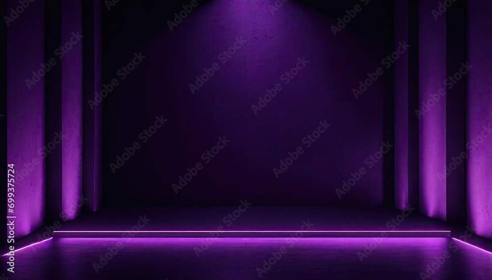 A minimalist of the purple neon light in the purple empty room for design purpose.