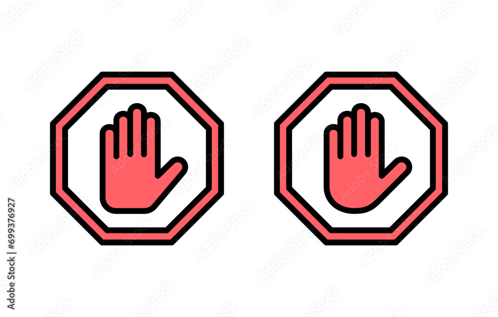 Stop icon set illustration. stop road sign. hand stop sign and symbol. Do not enter stop red sign with hand Stop icon set illustration. stop road sign. hand stop sign and symbol. Do not enter stop red sign with hand