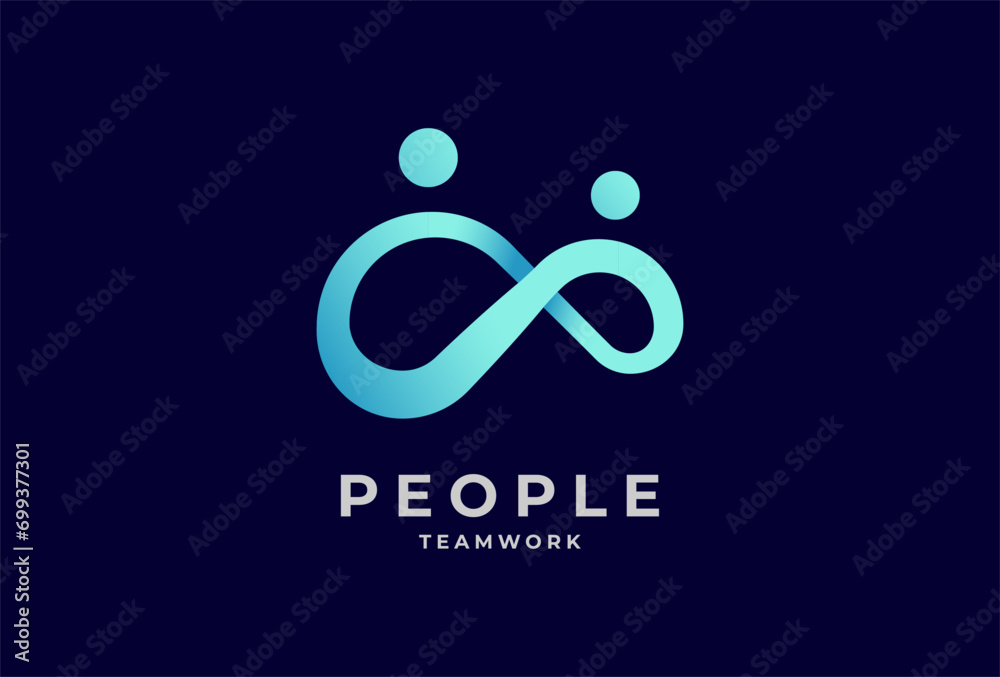 People logo design, human with infinity icon combination, people Logo design template element, vector illustration - obrazy, fototapety, plakaty 