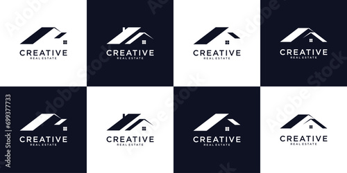 Set of home roof real estate logo design template