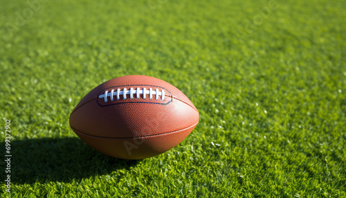Playing football on green turf, outdoor sports activity generated by AI