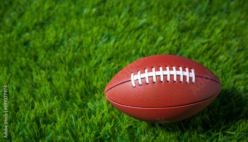 Grass, ball, American football, playing field, equipment, success, competitive sport, sphere generated by AI