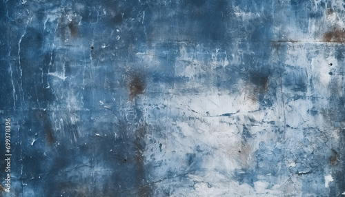 Blue rusty metal wall with abstract pattern generated by AI