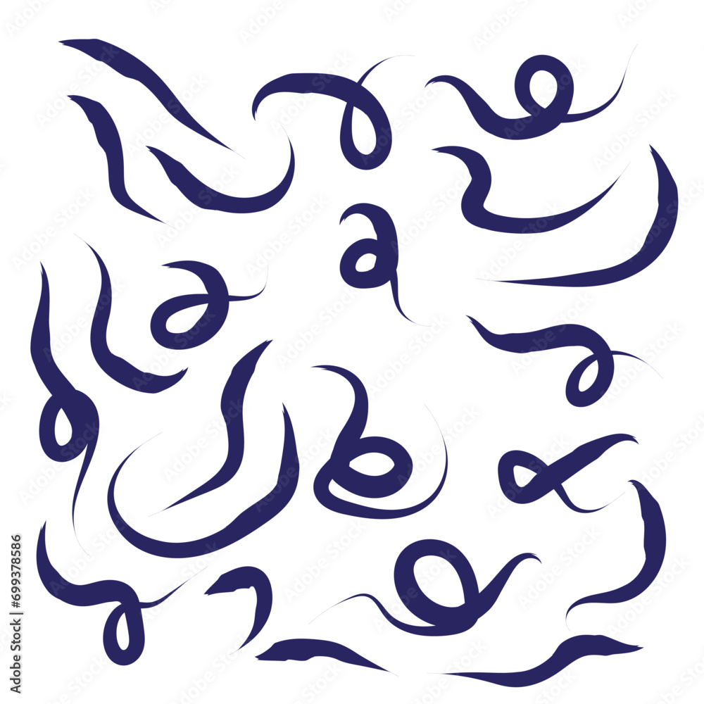 Brush drawn thick curved smears. Hand drawn collection of curly swishes, swashes, swoops. Brush curly lines seamless pattern. Pencil squiggles ornament. Scribble brush strokes vector background. Brush drawn thick curved smears. Hand drawn collection of curly swishes, swashes, swoops. Brush curly lines seamless pattern. Pencil squiggles ornament. Scribble brush strokes vector background.