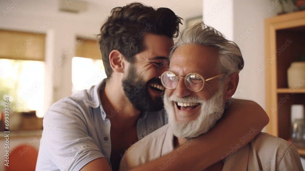 father son adult father's day happy hug home life ai visual concept