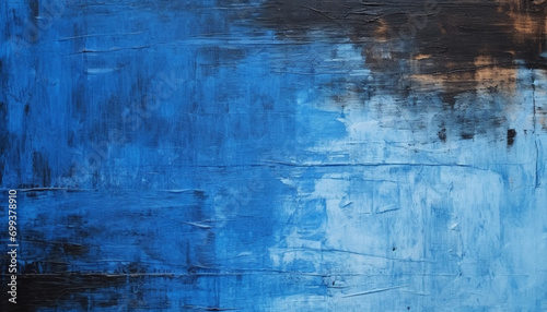 Blue abstract paint on old damaged grunge wall generated by AI