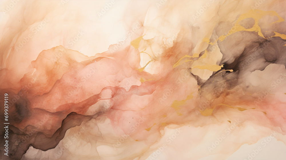 Abstract painted art background in beige red and golden
