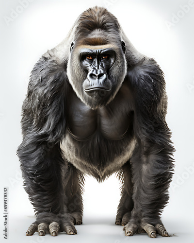 Gorilla, front view, white background. © sangmyeong