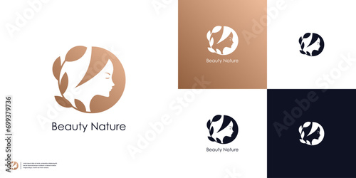 Luxury woman face beauty logo design template