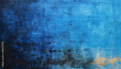 Blue abstract wall with rusty  stained  weathered design generated by AI