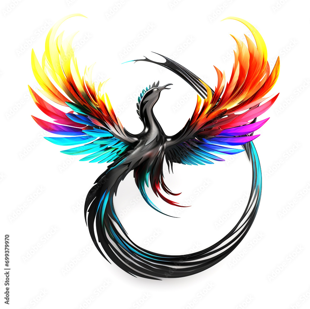 Naklejka premium Phoenix bird logo in flight with lights, 3D render