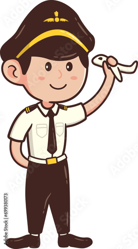 Cute Handdrawn Pilot Profession Character  photo