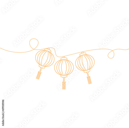 continuous line drawing chinese paper lantern festival illustration vector