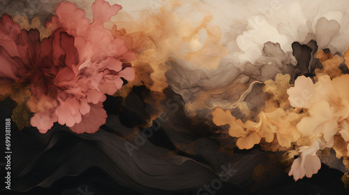 Abstract painted art background in beige red and golden