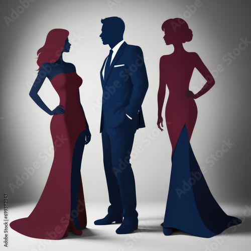 Fashion Inequality - Pop art silhouette of a man and woman with size disparity, representing inequality in the fashion industry Gen AI