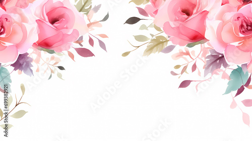 Floral frame with watercolor flowers, decorative floral background pattern