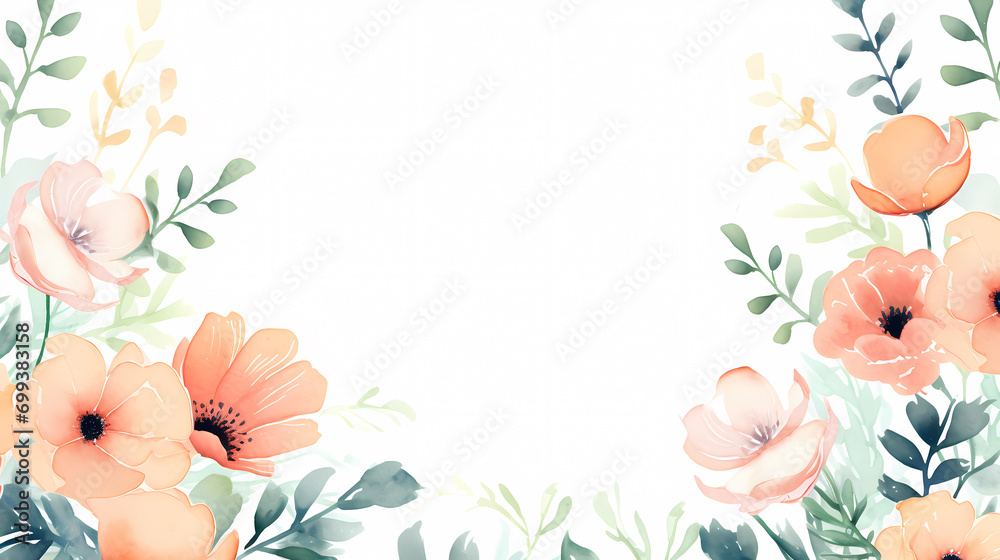 Fototapeta premium Floral frame with watercolor flowers, decorative floral background pattern
