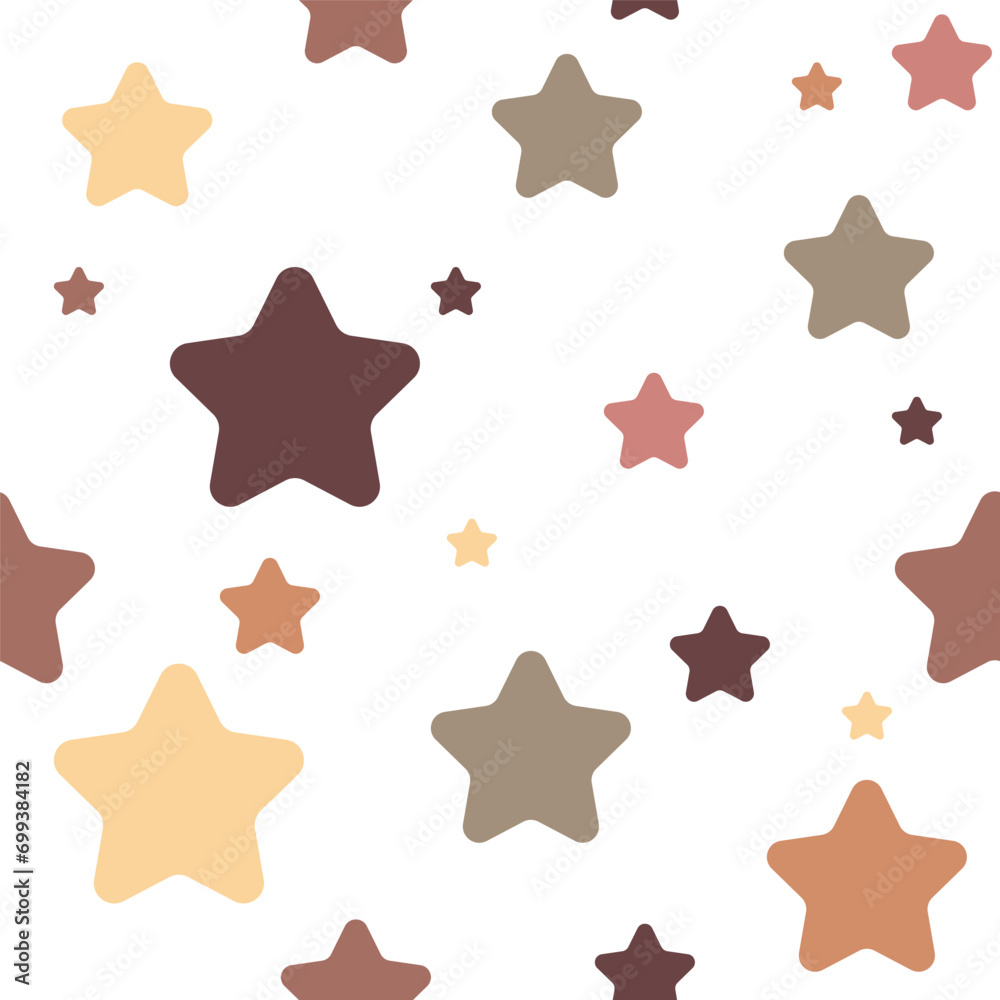 Chocolate color stars on a white background. Cute baby seamless pattern. Flat style. Isolated. Background for paper, cover, fabric, textile, interior decor. Chocolate color stars on a white background. Cute baby seamless pattern. Flat style. Isolated. Background for paper, cover, fabric, textile, interior decor.