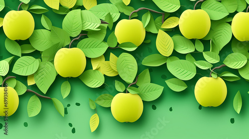 paper cut style of fresh green apple fruit on green background © Aura