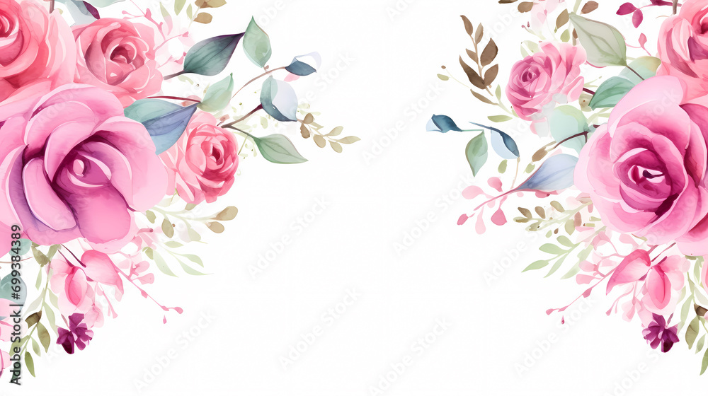 Floral frame with watercolor flowers, decorative floral background pattern