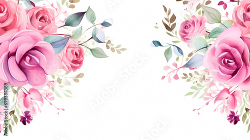 Floral frame with watercolor flowers, decorative floral background pattern