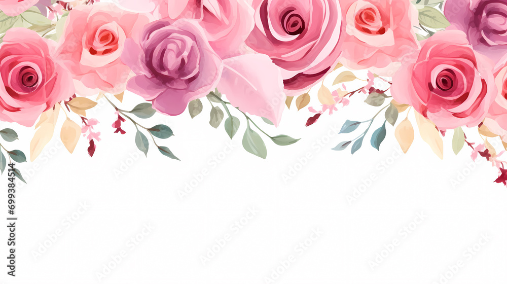 Floral frame with watercolor flowers, decorative floral background pattern