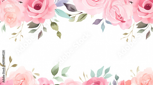 Floral frame with watercolor flowers, decorative floral background pattern