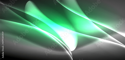Neon-lit waves surge across background, mesmerizing dance of luminescence and motion. Dynamic backdrop captures essence of energy and modern aesthetics